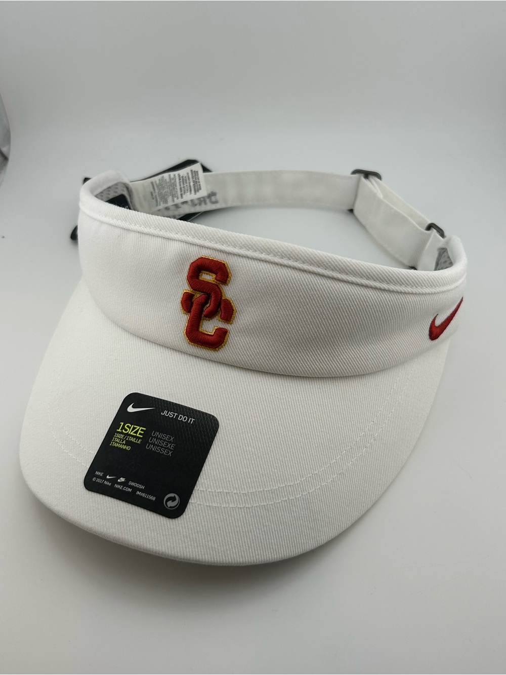 NWT Nike USC Trojans Dri-FIT Visor Hat White Red Adjustable NCAA One Size